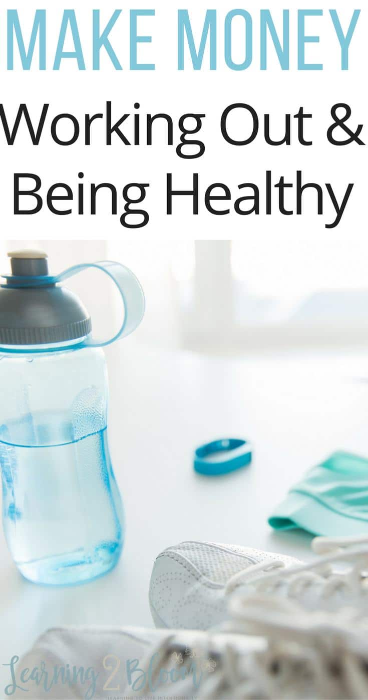 water bottle, sports tracker, and shoes on floor with title "Make Money working out & being healthy"