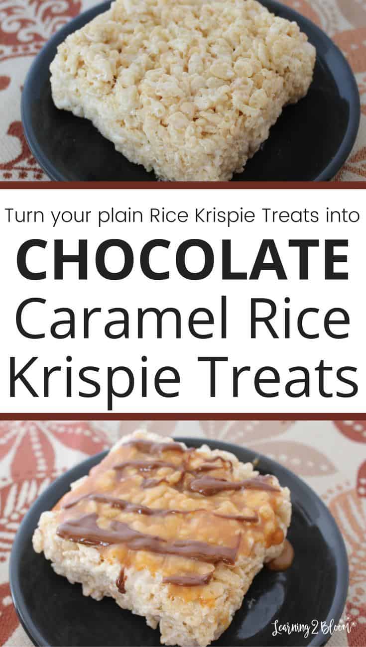 Chocolate caramel rice krispie treats are a simply easy to make snack or dessert for your kids or family to enjoy together.