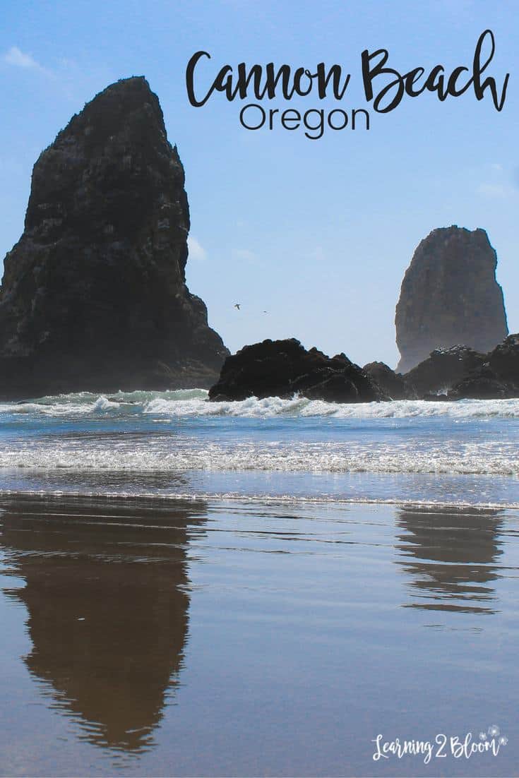 Cannon Beach goonies rock behind small waves "Cannon Beach, Oregon"