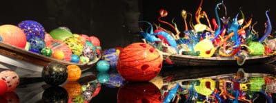 Large colorful sculptures at Chihuly glass art museum