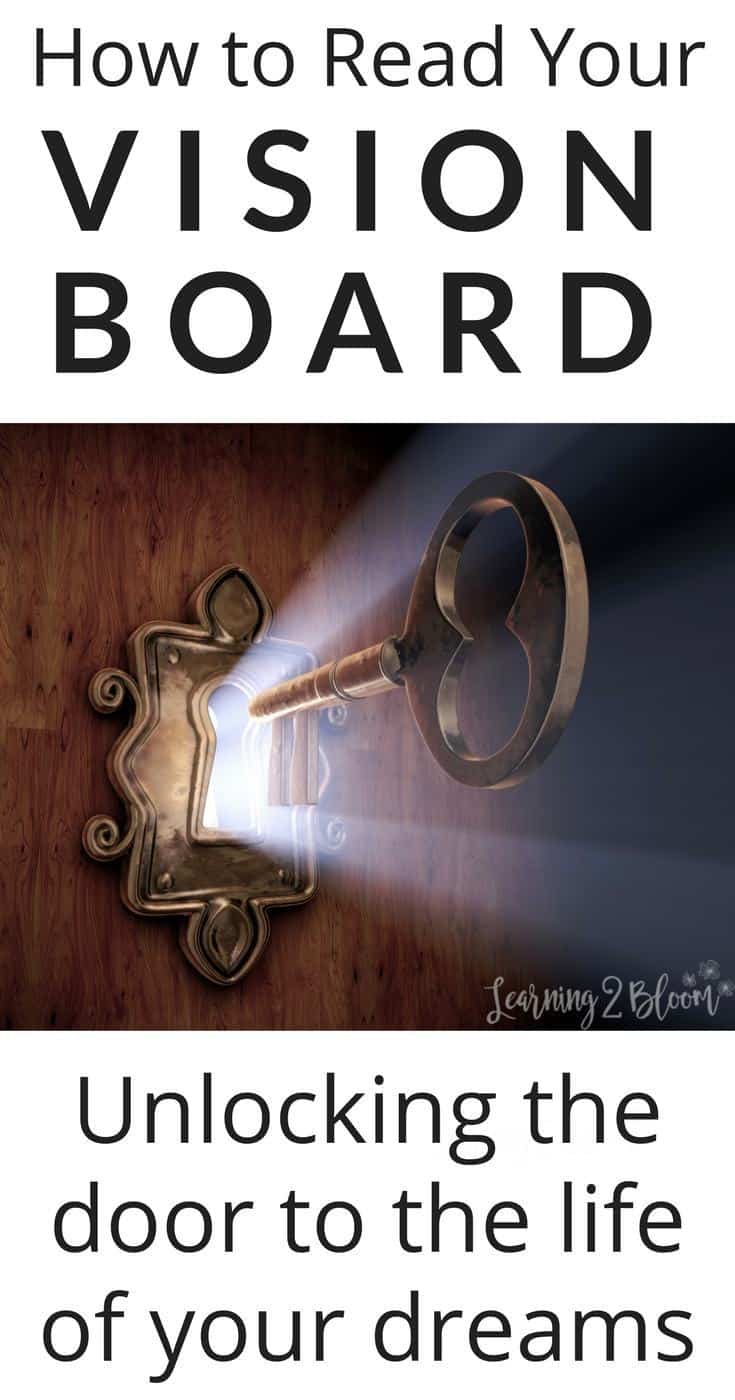 Key in lock with light shining through. Title says "How to read your vision board -Unlocking the door to the life of your dreams"