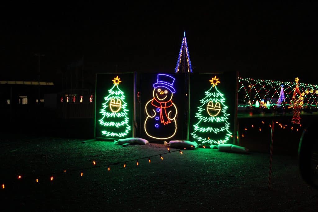 Singing Christmas trees and snowman colored lights