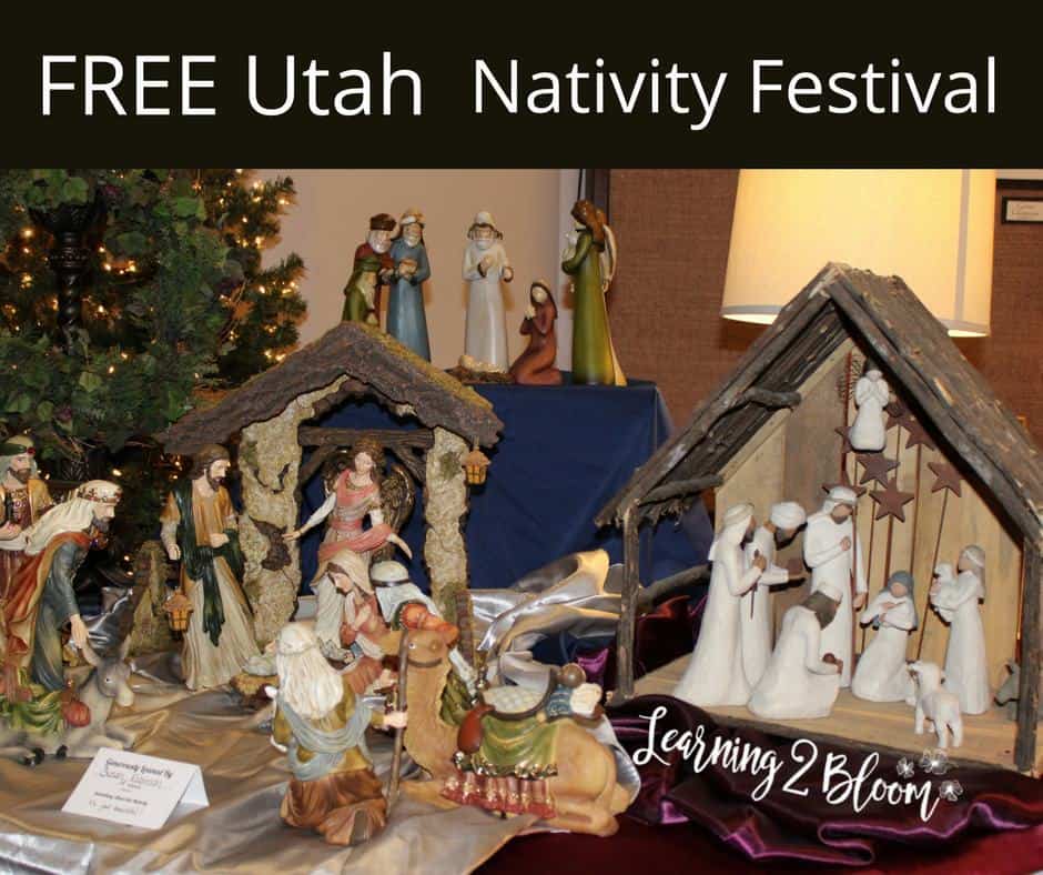 Free Nativity Festival in South Jordan, utah. This event is free and a delightful way to enjoy your time with family or friends. So much fun to walk through hundreds of nativity scenes of all sizes.