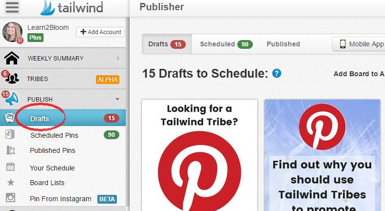 Tailwind screenshot showing how to publish drafts