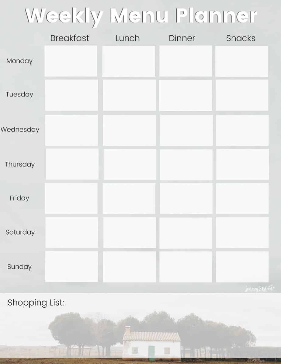 Weekly menu planner example