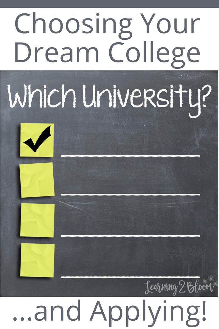 "Choosing Your Dream college... and applying" - Which University? with a lines and check boxes