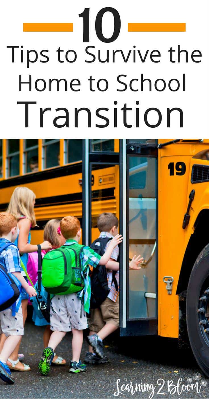 10 Tips to survive the yearly home to school transition. Check out these ideas that will help your family as the kids return to school after their long summer vacation. If you have a tough time each year when they leave, you will want to check these out and also share your own experience.