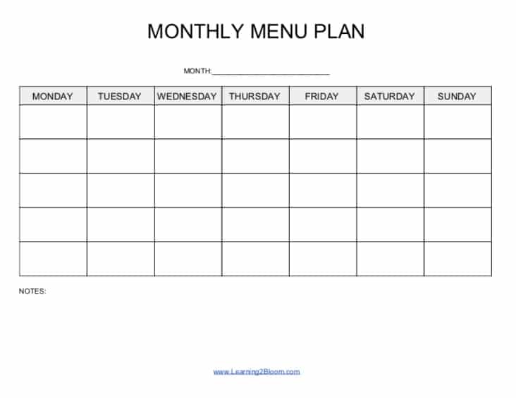 Monthly Menu Plan fillable PDF example