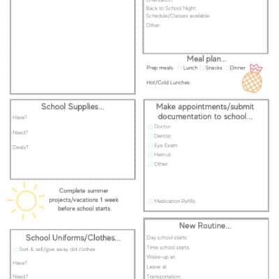 This Summer to school transition checklist will help relieve the stress of back to school organization at home.