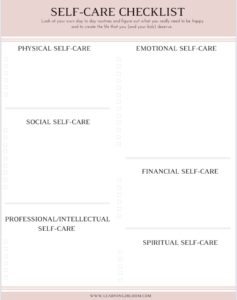 Fill in your own free printable self-care checklist