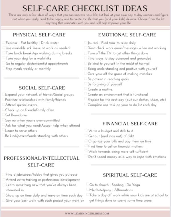 Self-care Ideas - Learning2Bloom